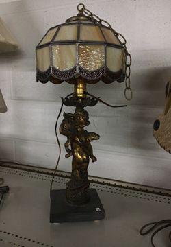 Stain glass end table lamp-a11