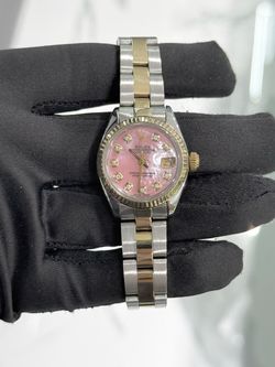 Authentic Womens 26mm Rolex Datejust Two Tone Pink Mother Of Pearl Diamond Dial