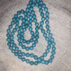 Knotted Turquoise Necklace Long Length 