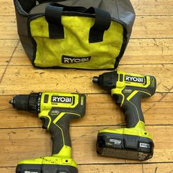 Ryobi 18v Drill Driver Impact Driver W/Batteries