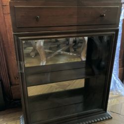 Antique Mirrored Curio Cabinet – Vintage 1920s-1940s – Glass Display & Drawer