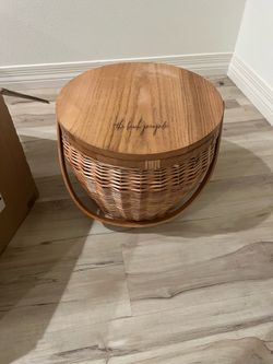 The Beach People handcrafted round wicker picnic basket