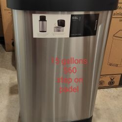 Trash Can step on/ 15 gallons/ stainless steel/ new open box with packing 👍 👍