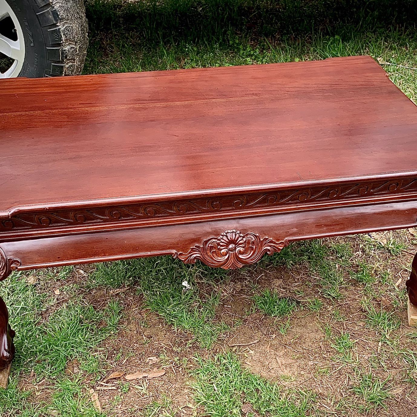 Indonesian Vintage Mahogany Ball Claw Foot Coffee Table 