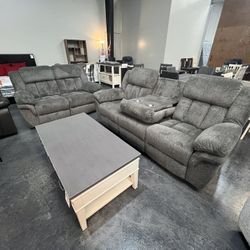 2pc Manual Reclining Sofa & Love Seat
