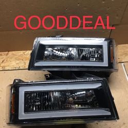*WATERMARK* #OH144 2004-2012 Chevrolet Colorado Chevy Black LED Bar DRL Halogen Headlight Head Lights Pair Set 