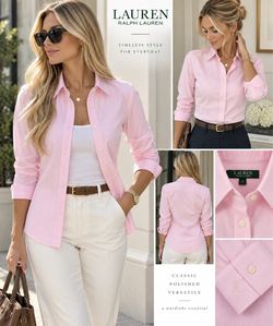 Lauren Ralph Lauren Baby Pink Pinstripe Button Down Shirt Small