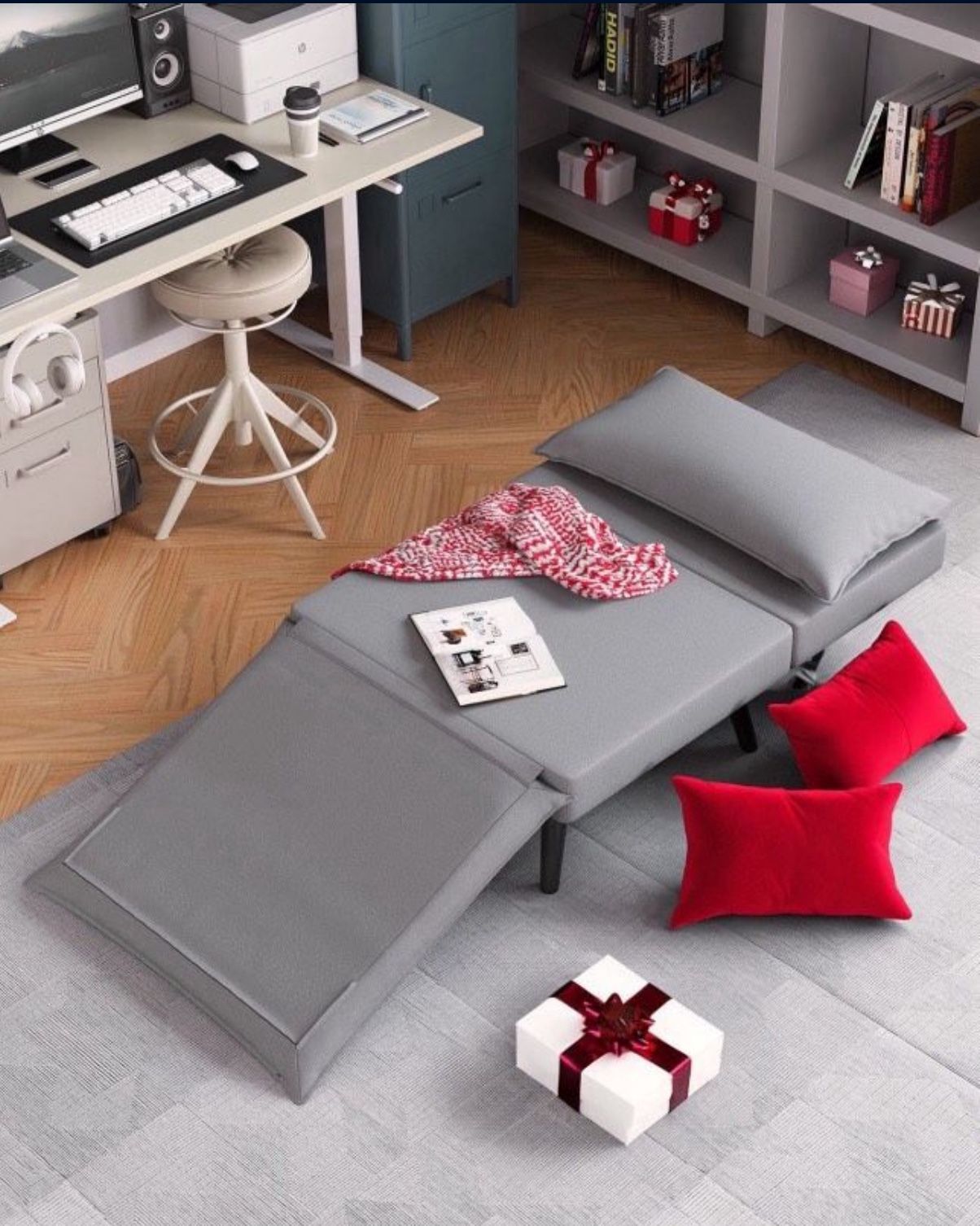 Convertible C-h-a-ir B-e-d, 5 in 1 Folding Fabric Slee-per C-h-a-ir, S-ofa B-e-d Floor