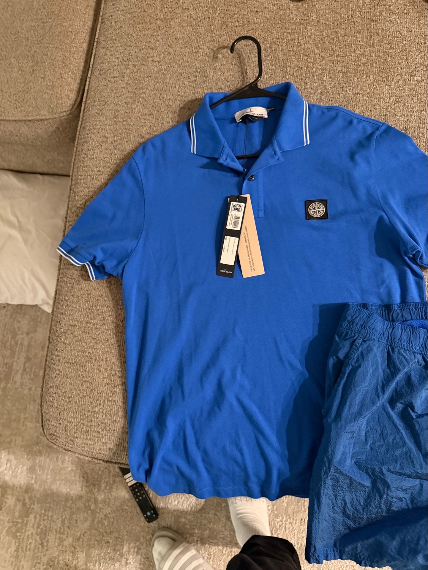 Stone Island Blue Polo Shirt Men's Size L Short Sleeve Logo Patch Casual