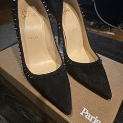 Christian Louboutin "Angalina spikes Veau Velour suede 100mm pumps black EU36.5
