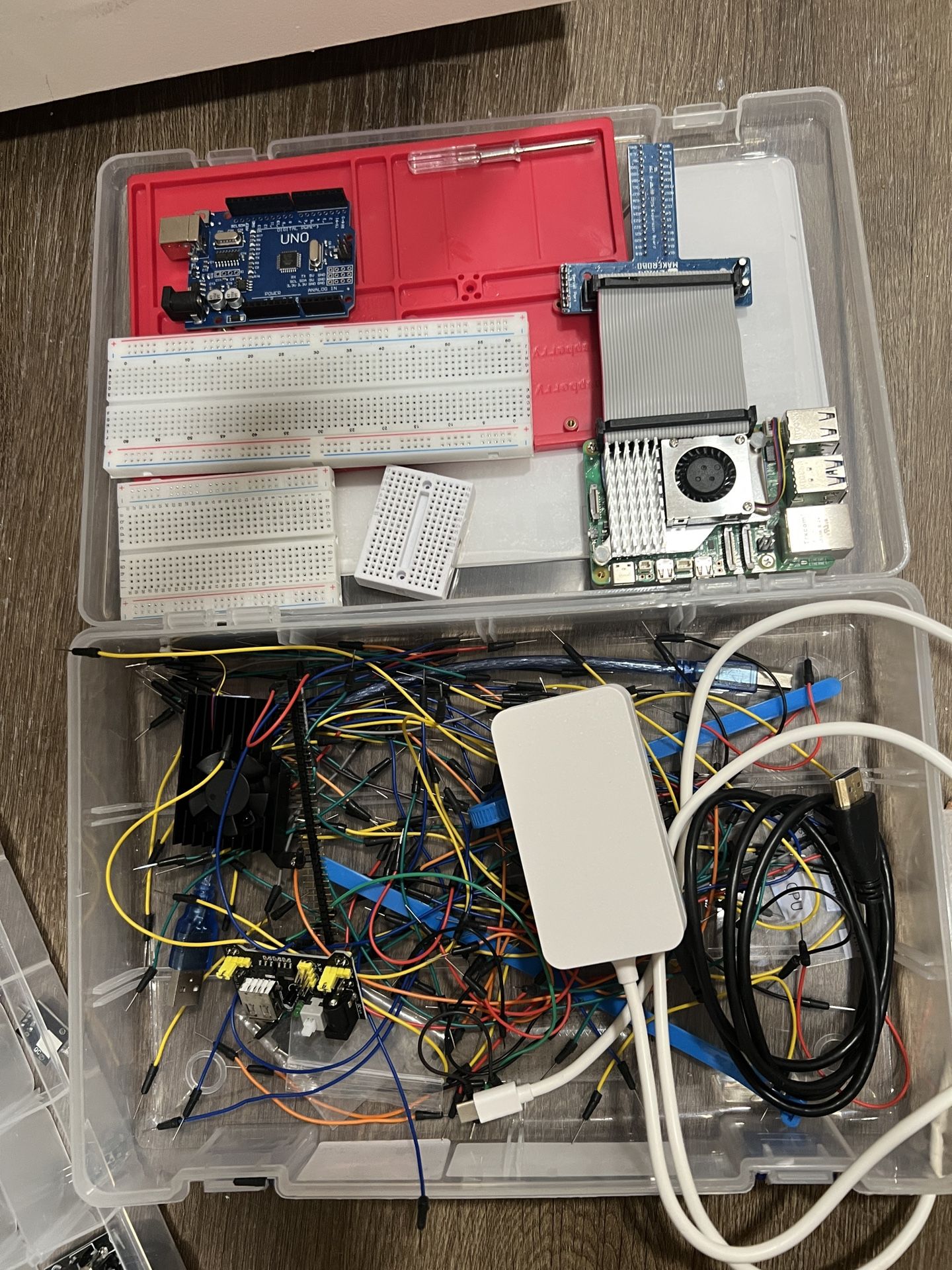 raspberry pi5 and uno r3 board with a bunch of free stuff