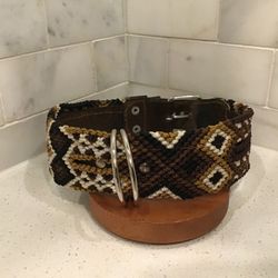 Handmade Dog Collar – 19.5” Large – Earth & Cream Tribal Weave