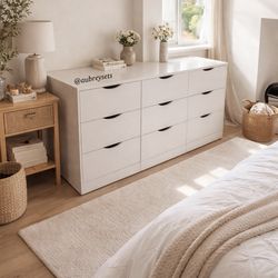 White 9 drawer dresser with spacious drawers