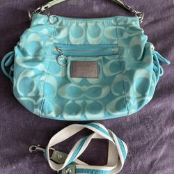 Teal Sateen Signature Coach Purse