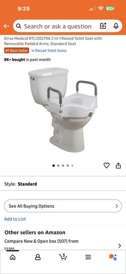 2 And 1 Raised Toilet Seat With Removable Padded Arms 