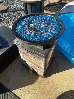 Outdoor Propane Fire Pit with Blue Glass Rocks