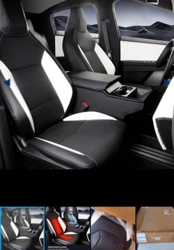 Full Wrapping Edge Fit Seat Covers Full Set for Cybertruck - Front Black and White