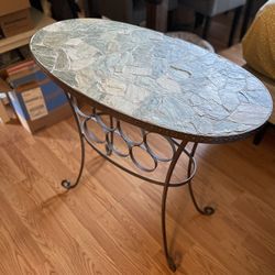 Very Heavy Wrought Iron Stone Table Excellent Condition