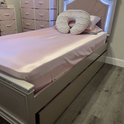 LED Pink Grey Twin Bed