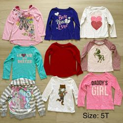 Bundle of 10 Long-sleeve Girls Tops, Size 5T, Children’s Clothes 