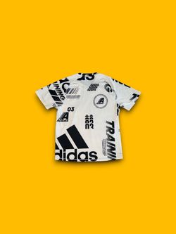 Adidas Men's Post Game Allover Print Crewneck White Black Short Sleeve Large