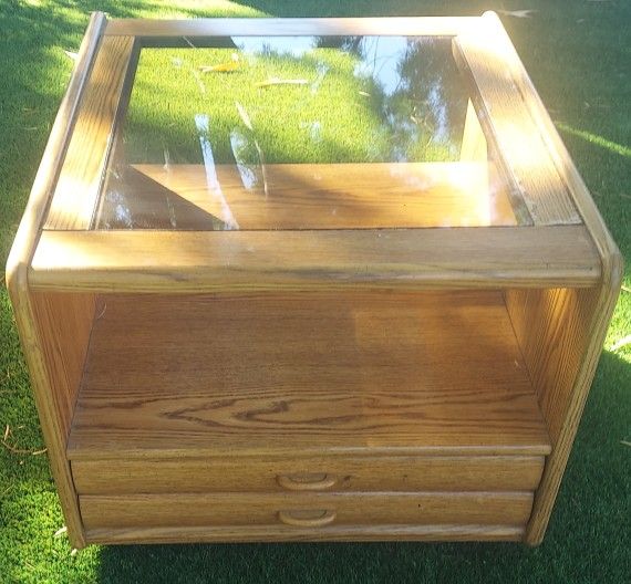 Oak and Glass Side Table / End Table 