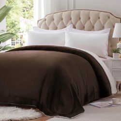 Sherpa Fleece Blanket Queen Size Winter Heavy Thick Bed Extra Warm Super Soft 500GSM Warmest Blankets for Couch, 90" X 90" Brown