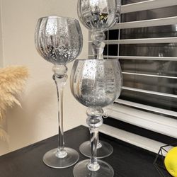 12"/14"/16" Mercury Glass Candle Holder Silver Set/3