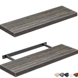 QEEIG Bathroom Shelves 24 inches Long Wall Shelf 24 x 9 inch Set of 2, Rustic Grey (008-60GY) 