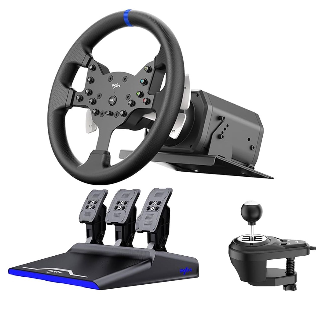 Sim Simulation Race Car Truck Pxn V99 3nm force feedback gaming Racing wheel, 270/900° Dismantle, with pedal,6+1 gear shift rod steering wheel