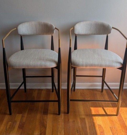 Pair of Upholstered Metal Bar / Counter Stools