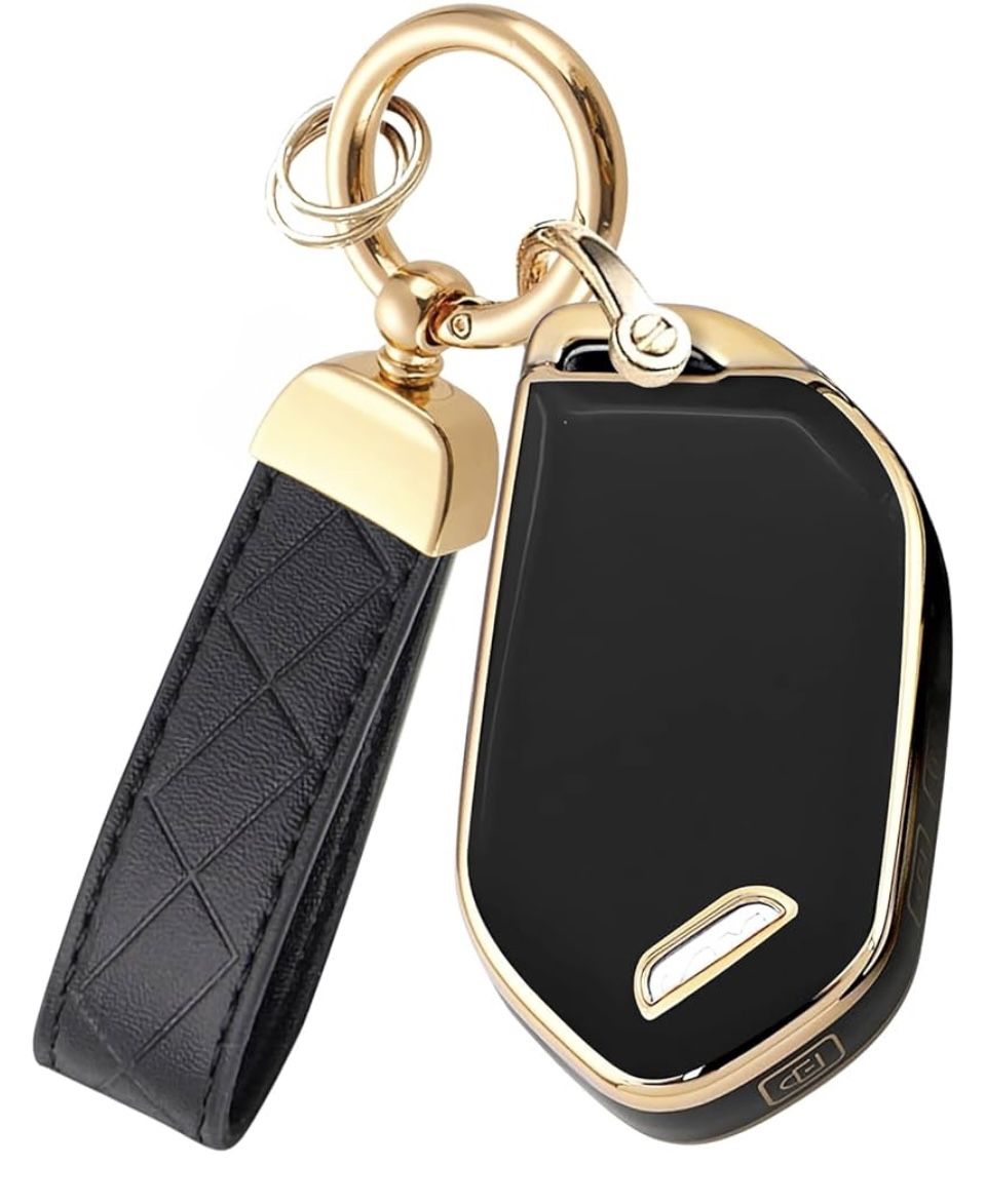 Montague Key Fob Cover for KIA with Leather Keychain, Premium TPU Key Case Shell for Kia Telluride, Sorento, K5 GT-Line Remote Smart Key Fob Protector