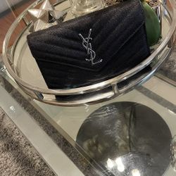 YSL Leather Crossbody Purse With Silver Chain - Authentic (Black)