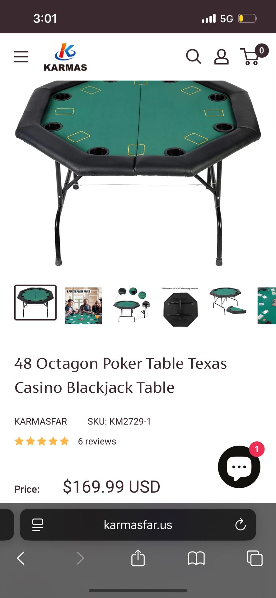 48 Octagon Poker Table