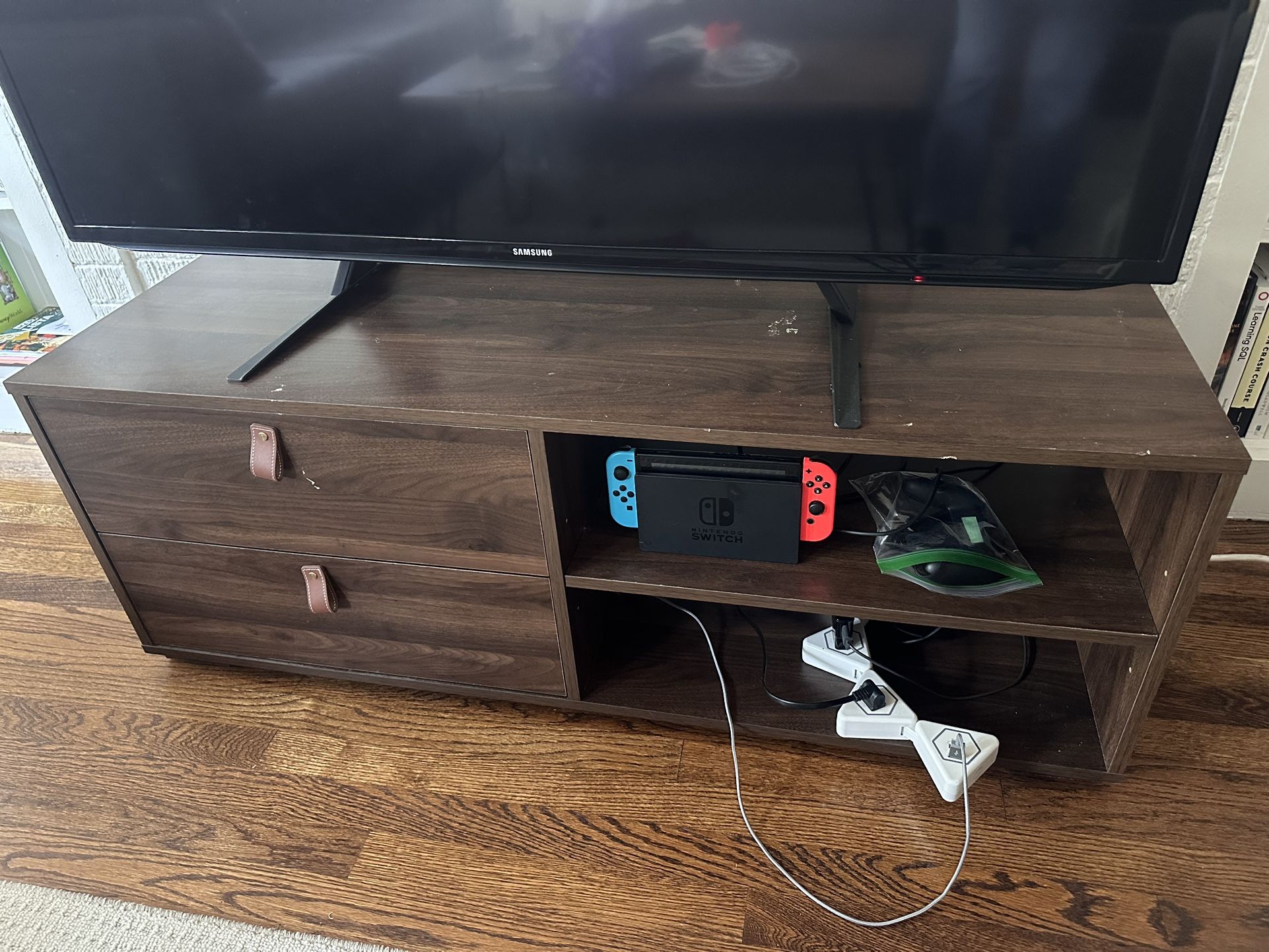 Wood Console Table With Shelves And Drawers