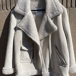 Lartigent Cream Faux Suede Bomber Jacket Size Medium