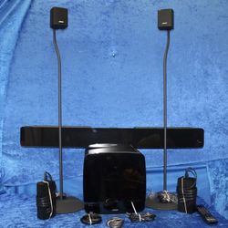 Bose 300 Deluxe Home Theater System Soundbar Subwoofer and Boss Speakers & Stand
