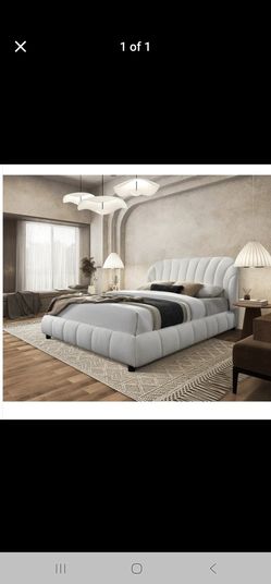 Brand New Cream Color "Teddy Bear" Fabric Platform Bed (Queen or King)