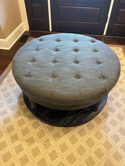 Round Grey Tufted fabric Ottoman