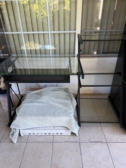 🖥️ Glass & Black Metal Desk / Workstation Set