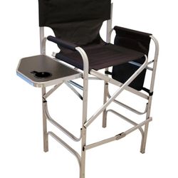 Drevy, Deluxe Tall Folding Directors Chair, Foldable Makeup Chair with Side Table and Cup Holder XL Comfort Design