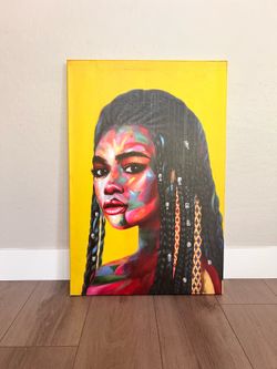 36x24 LARGE Textured Bright Yellow Black Woman Pop Art- Canvas Art