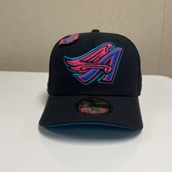 Hat Club “Cyber Punk” Dark Navy Anaheim Angels Limited Edition 40th Season Side Patch Sky Blue Brim Size 7 1/4