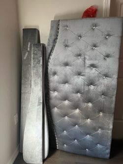 Full Size Grey Velvet Glam Bed Frame