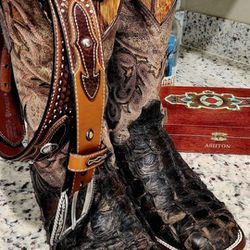 50x Hat And Size 8.5 Genuine Arapaima Boots With Ariat Belt