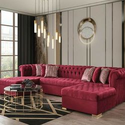 Lauren Velvet Maroon Double Chaise Sectional

