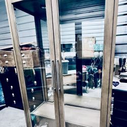 Solid Wood Rachel Ray Designer China Cabinet with Glass Shelves and 3 Way Lights 