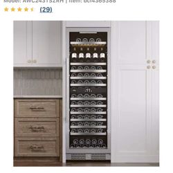 24 Inch Wide 150 Bottle Capacity Built-In or Free Standing Wine Cooler with Wood Shelves, Child Lock, Door Alarm and Door Lock - Right Hinged Model: A