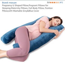 $15 Pregnancy U Shaped Pillow,Pregnant Pillows for Sleeping,Maternity Pillows, Full Body Pillow, Position Pillow,with Washable Grey&Blue Cover