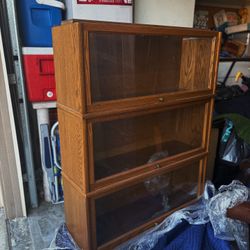 Ethan Allen British Classics Barrister Bookcase – 3 Modular Stacking Sections, Oak, Glass Doors